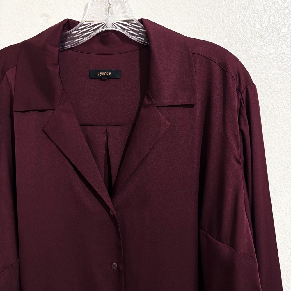 Quince Washable Stretch Silk Notch Collar Button Front Blouse Wine Tasting Red - Picture 9 of 13